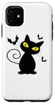 Coque pour iPhone 11 Chat Noir Super Mignon Avec Chauve-souris pour Halloween