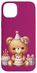 Coque pour iPhone 14 Plus Birthday Wishes Ours en peluche marron pour fille ou garçon