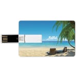 8G USB Flash Drives Credit Card Shape Tropical Decor Memory Stick Bank Card Style Two Stylish Beach Chairs on Beach Relaxing Shadow from the Palm Trees Waterproof Pen Thumb Lovely Jump Drive U Disk G