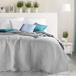 Eurofirany Joli Couvre-lit Kendal - 170 x 210 cm - 220 x 240 cm - Gris/Bleu/Menthe à Franges - en Plastique