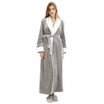 CaiDieNu Robe De Chambre Femme Polaire Longue Peignoir Robe d interieur Hiver Chaude Doux Microfibre Flanelle - Grisâtre - M