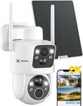 2K Camera Surveillance WiFi Exterieure sans Fil, Double Objectif Double PIR, Camera Exterieur Solaire, Batterie 10000mAh, 6W Panneau Solaire, 355°P 90°T, Analyse IA, Vision Nocturne Couleur