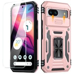 ANTSHARE for Google Pixel 8A Case, Pixel 8A Case with [9H Glass Screen Protector & Slide Camera Protector] [Military Grade Drop] Built-in Rotatable Kickstand Ring Phone Case for Pixel 8a - Rose Gold