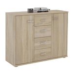 Idimex - Buffet elodie, commode meuble de rangement avec 4 tiroirs et 2 portes, en mélaminé décor chêne sonoma - Chêne Sonoma