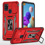 vumebao Coque pour Samsung A21S avec, Support 360° Rotatif Full Protection de la Caméra en PC Dur Anti-Chut Renforcée Armor Heavy Duty Antichoc Bumper Etui pour Samsung A21S Rouge