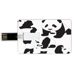 16G USB Flash Drives Credit Card Shape Zoo Memory Stick Bank Card Style Drawing of Baby Pandas Milk Bottle Fly Cute Adorable Animal Figures Child Mammal,Black and White Waterproof Pen Thumb Lovely Jum