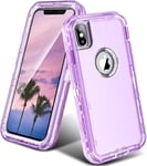 ORIbox for iPhone X/XS Case Purple, [10 FT Military Grade Drop Protection], Transparent Heavy Duty Shockproof Anti-Fall Case for iPhone X/XS Phone Case,6.1 inch,3 in 1, Crystal Purple