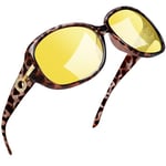 Joopin Lunettes de conduite de Nuit Femme Oversize Anti Éblouissement Vision Nocturne Lunettes Jaune Conduite de Nuit Anti Phare Brown Leopard