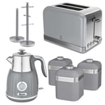 Swan Retro Dial Kettle, 2 Slice Toaster, Canisters Towel Pole & Mug Tree Set