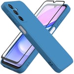 HHUIWIND Coque pour Samsung Galaxy A15 4G / 5G avec Verre Trempé écran Protecteur,Anti-Scratch Étui Silicone TPU Case Cover pour Samsung Galaxy A15 4G / 5G - Bleu