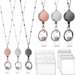 9 st/set Retractable Badge Reel Lanyard med ID-hållare, Halsband i rostfritt stål med transparent korthållare och nyckelring