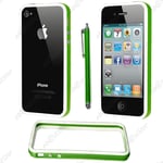 Housse Coque Etui Bumper Vert / Blanc  pour Iphone 4S 4 + Stylet