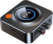 NÖRDIC Bluetooth 5.1-mottaker, med NFC, TF-kortspor, 3,5 mm AUX/RCA, trådløs adapter med lav ventetid for stereoanlegg for streaming av musikk hjemme