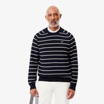 Lacoste Pull coton maille 3D rayé col rond Taille 4XL Bleu Marine/blanc