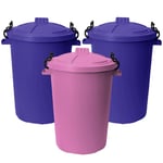 (Set of 3) 50L Bin Heavy Duty with Clip Lock Handles Lid Rubbish Outdoor Dustbin