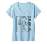 Womens Sad Girl Anime Manga Emo Goth Harajuku Girl Independent V-Neck T-Shirt