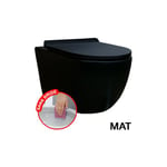 Confort - wc Noir Matt suspendu sans bride avec fixations invisibles + abattant ultra fin déclipsable + frein de chute