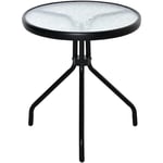 Table basse ronde bistro de jardin dim. Ø 50 x 55H cm piètement trépied métal époxy noir plateau verre trempé