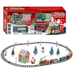 Ej.life - Ensemble de Train de Noël, Locomotive à Vapeur électrique, avec Lumières, Musique, Rails à Piles, Cadeau de Noël pour Enfants, Garçons,