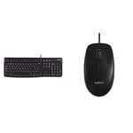 Logitech K120 Wired Business Keyboard - Black & B100 Wired USB Mouse, 3-Buttons, Optical Tracking, Ambidextrous PC/Mac/Laptop - Black