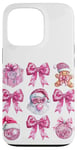 iPhone 13 Pro Preppy Pink Christmas Santa Gingerbread & Disco Ball Bow Case