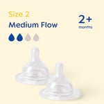 Teats Size 2, Suitable for 2+ Months, MAM Medium Flow Teats with SkinSoft Silic