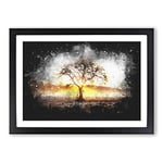 Big Box Art Sunlight Through The Oak Tree Paint Splash Framed Wall Art Picture Print Ready to Hang, Black A2 (62 x 45 cm)