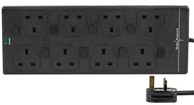 PRO ELEC PELB1940 3m 8 Way Individually Switched Surge Protected Extension Lead, Black