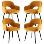 Wahson Lot de 4 Chaise Salle à Manger Chaise Velours Chaise de Cuisine Pieds en Métal, Chaise de Salon Chaise Scandinave pour Cuisine/Restaurant (Jaune-4)