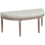 HOMCOM Banc Bout de lit Banc d'entrée en Forme Demi-Lune, Banquette capitonnée, Style Louis XVI, Structure en Bois Massif sculpté, patiné, siège en Tissu Aspect Lin, crème