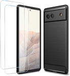 For Google Pixel 6a Case Carbon Cover & Glass Screen Protector