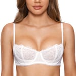 DOBREVA Femme Soutien Gorge Transparent avec Armature Sexy en Dentelle de Cils à Bretelles Convertibles Blanc 85F