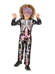 Smiffys Skeleton Rose Gold Sparkle Costume Onesie & Glitter Felt Mask, Halloween Child Fancy Dress, Skeleton Dress Up Costumes