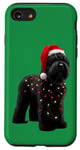 Coque pour iPhone SE (2020) / 7 / 8 Chapeau de Père Noël Terrier Russe Noir Lumières de Noël Propriétaire Chien