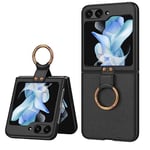 Coque pour Galaxy Z Flip 5 Housse en Cuir,Étui de téléphone Ultra-Mince Tout Compris avec Support vidéo en Anneau, Housse de téléphone Pliable pour Samsung Galaxy Z Flip 5 5G-Le Noir