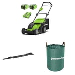 Greenworks G40LM41K2X Tondeuse à Gazon sans Fil, Largeur de Coupe 41 cm, Sac de 50L, 2X Batteries 40V 2Ah et Un Chargeur + Greenworks Lame de Rechange Originale de 41cm + Sac à déchets de Jardin 120L