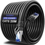 Cable Ethernet 20m Cat 6, Cable Rj45 20m Blindé Haute Vitesse Cable Reseau Gigabit Extérieur Imperméable Cable LAN FTP 23AWG Noir Cable Internet pour Routeur Switch Modem PS5/4-1000Mbps Cable.[G396]