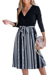 CUPSHE Robe pour Femme Col en V Look Portefeuille Manches Longues Liens à la Taille Motif géométrique Une Ligne Robes décontractées Robe Midi Portefeuille Blanc Motif Géo L