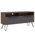 Home Source Harlem Widescreen TV Cabinet, Media Shelf Cupboard Storage, Oak Effect and Grey, 4 Door, Engineered Wood