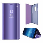 Artfeel Miroir Coque pour Samsung Galaxy A6 2018,Étui en Cuir Violet Housse de Protection, Mode Slim Dur Flip Antichoc Couverture avec Fonction Béquille Miroir de Maquillage Clair Étui