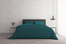 Italian Bed Linen Natural Color Duvet Cover Set, Cotton, Petroleum Green/Bottle Green, Queen-Size Bed