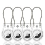 SCALLOP Airtag Holder with Wire Cable 4 Pack,Durable-Resistant-Secure Airtag Keyring,360°Protective AirTag Case Accessory for Keys, Key Ring,Luggage Compatible Apple Air tag