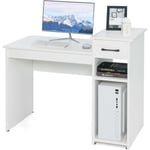 Helloshop26 - Bureau informatique avec tiroir et support pc bureau d'ordinateur en mdf avec étagère de rangement à 2 niveaux table de travail pour