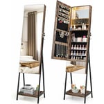 Miroir à Bijoux sur Pied, Armoire à Bijoux avec Miroir Pleine Longueur et étagère, Boucle magnétique, Organisateur pour Bijoux et Accessoires (35 x