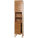 Armoire haute en teck HHG 501, armoire de salle de bain, 2 portes 6 compartiments, teck de qualité B-Grade (bois de cœur, 20-30 ans) 181x40x35cm