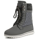 Polar Boot Femmes Matelassé Court Neige Hiver Fausse Fourrure Chaud Durable Imperméable Bottes GRE37 AYC0529 - Gris Cuir Cardy - Taille 37 EU/4 UK