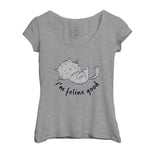 T-Shirt Femme Col Echancré I'm Feline Good Chat Animaux De Compagnie Dessin