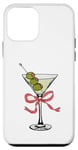 Coque pour iPhone 12 mini Verre à martini vert olive vodka cocktail et nœud pour filles