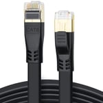 CAT 8 Ethernet Cable, 15m High Speed 40Gbps 2000MHz Flat SFTP CAT8 Patch Cord, Gigabit Internet Network LAN Cable with Gold Plated RJ45 Connector for Gaming, Modem, Router, Xbox, PC (15m/50ft, Black)