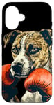 Coque pour iPhone 16 Costume de chien de boxe cool pour les fans d'animaux et de gants de combat